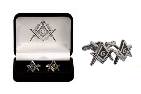 Black and Silver Masonic Square and Compasses Cufflinks