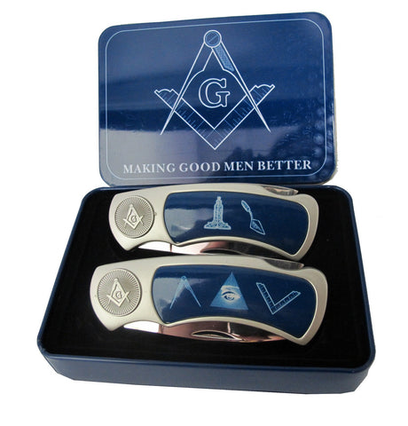 Masonic 2 Knife Set w/ Gift Tin