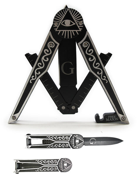 Masonic Square and Compasses Folding Knife