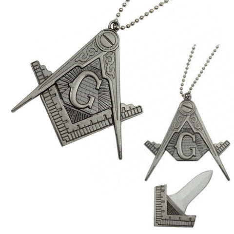 Masonic Square and Compasses Necklace w/ HIDDEN Knife