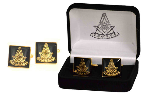 Square Black and Gold Masonic Past Master Symbol Cufflinks