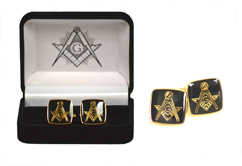 Square Black and Gold Masonic Square and Compasses Cufflinks